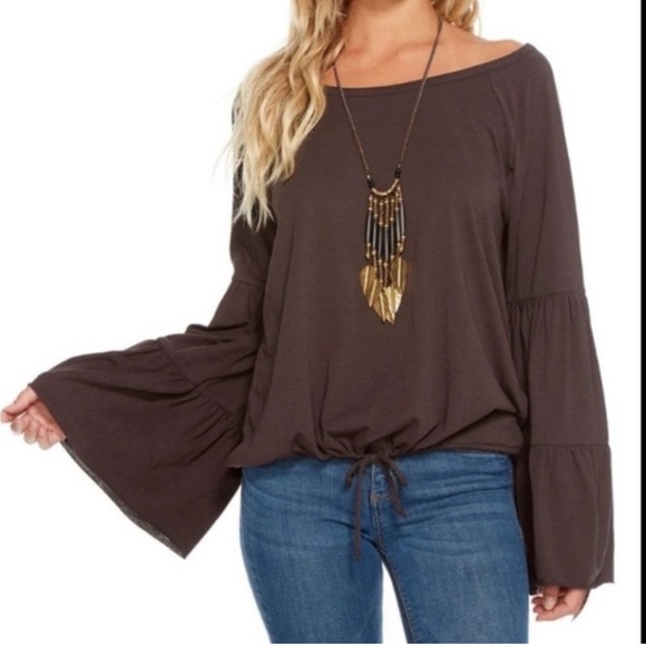 Chaser Tops - Chaser Gray Boho retro 100% silk blouse bell sleeve NWT size medium